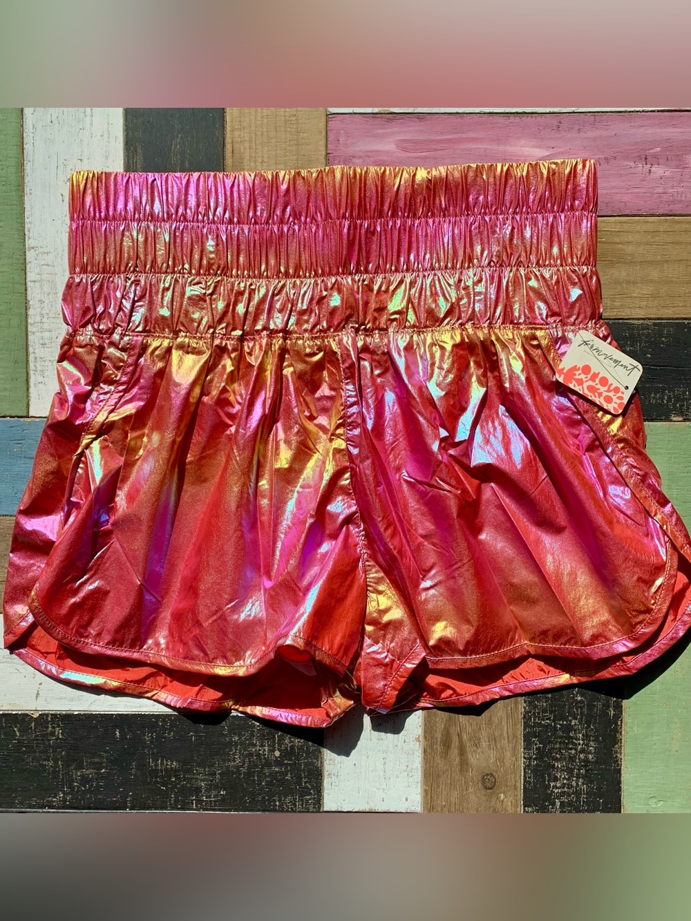 NWT Large Free People Way Home Shine Shorts Iridescent Metallic High-Waist
